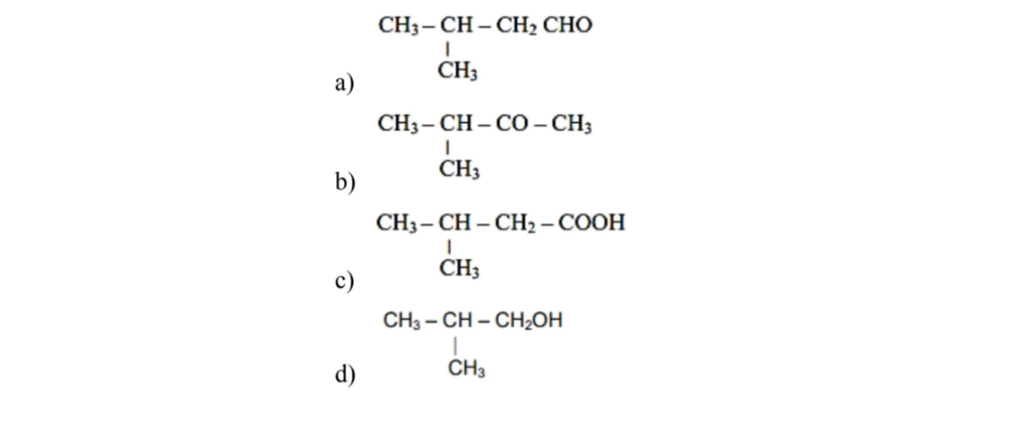 Question 16 — produits d'oxydation